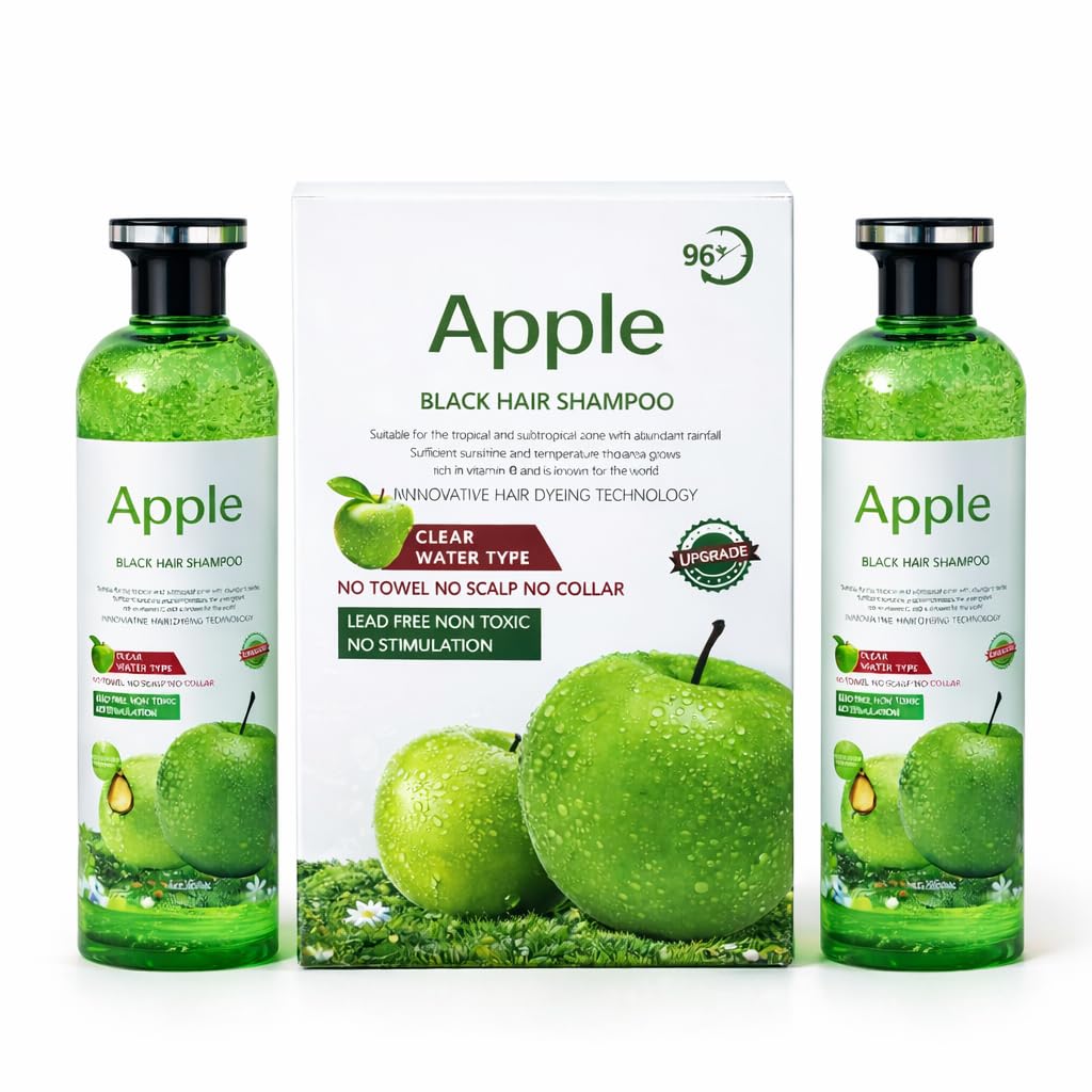 Apple Instant Black Hair Dye Shampoo | Grey Hair Coverage Shampoo | Natural Herbal Hair Color | Ammonia Free Hair Dye | Suitable for Men & Women (500ml x 2)-image-37