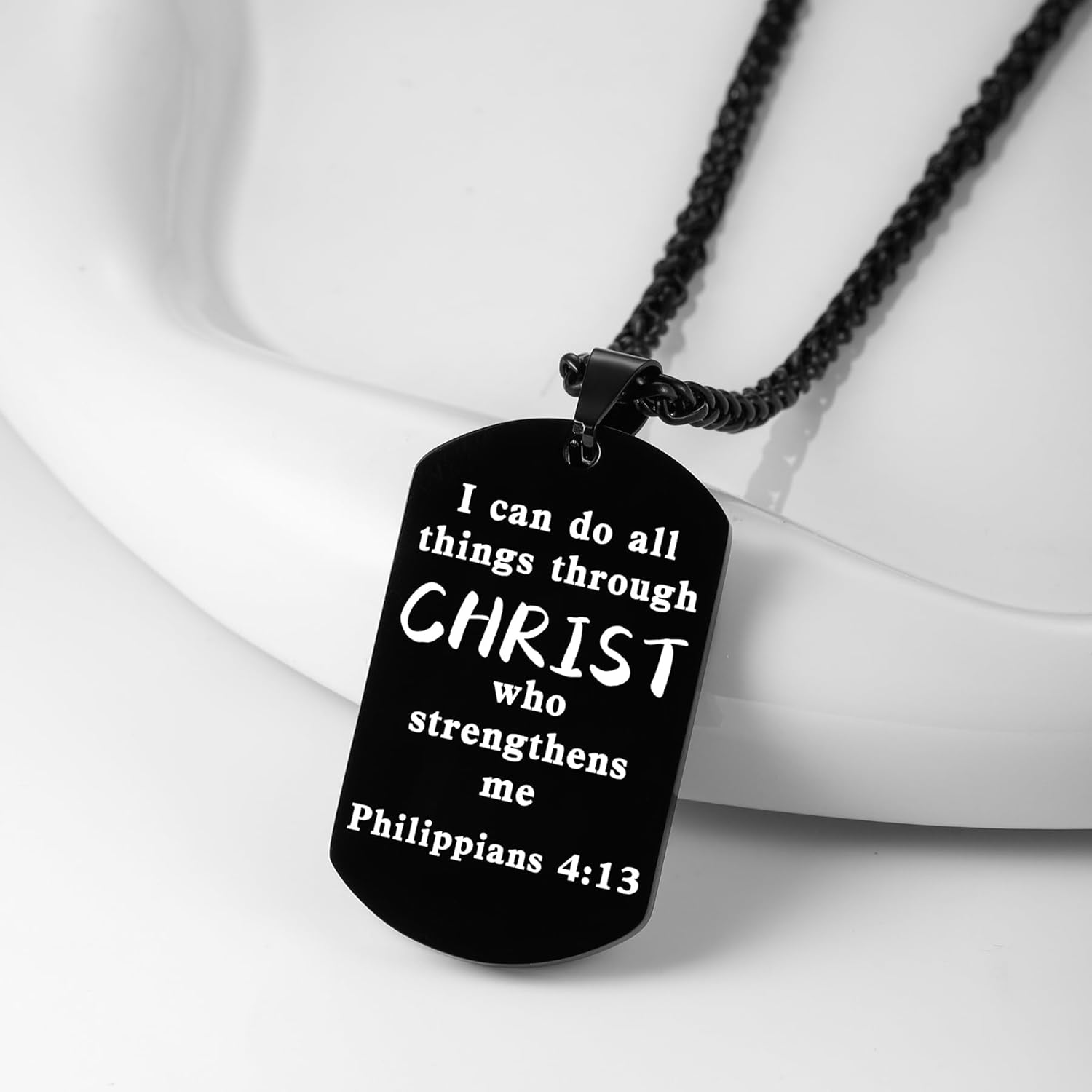 Cross Dog Tag American Flag Bible Verse Necklace Stainless Steel Pendant Chain Military Religious Jewelry Gifts for Men Teen 22+2 Inch - Image 2