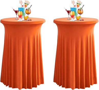 2pcs Round Cocktail Table Skirt, 32 x 43 in Spandex Cocktail Table Cover, Stretch Cocktail Tablecloth with Wavy Drapes, Fitted High Top Table Dress for Wedding Party Banquet