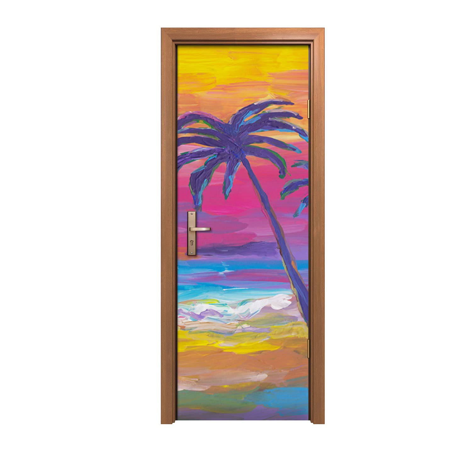 Autocollant de porte opaque Beach Palm Sunset décor mural 70x200