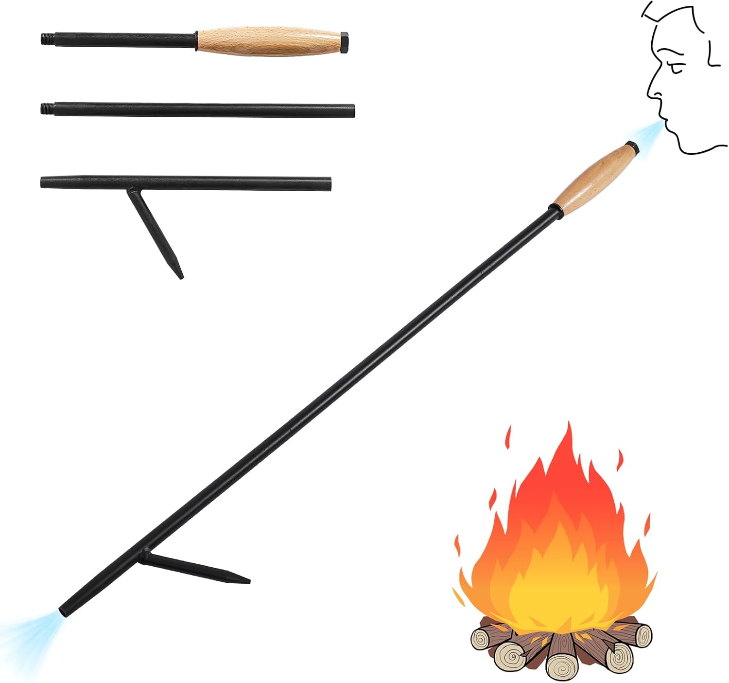 38″ Outdoor Fire Poker with Wooden Handle & Blower – Perfect for Campfires 38″ Outdoor Fire Poker with Wooden Handle & Blower – Perfect for Campfires