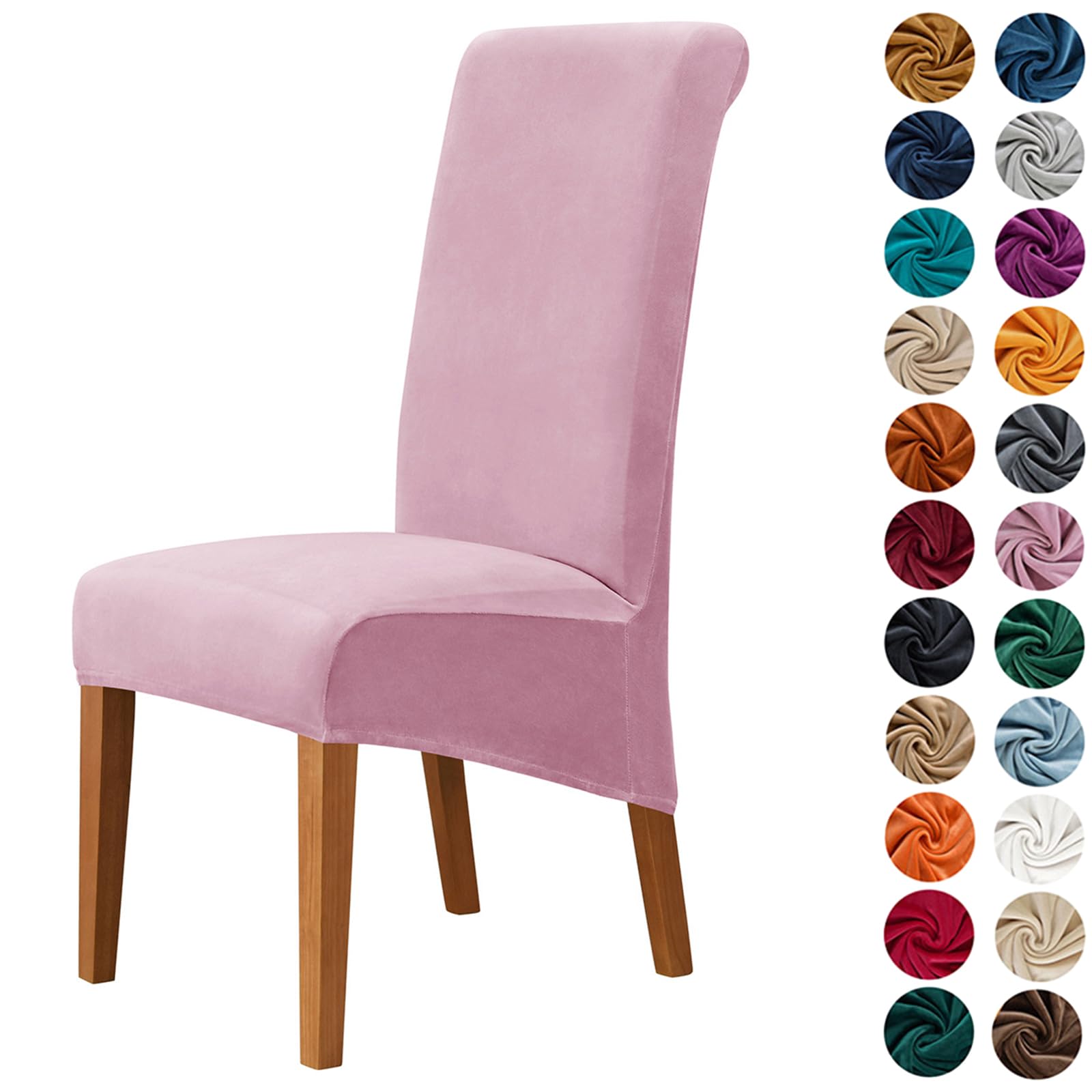 Morbuy Chair Covers Set of 2/4/6, Velvet High Stretch Dining Chair Slipcovers, Removable Washable High Back Chair Protector Covers for Hotel,Ceremony,Banquet,Kitchen,Restaurant (4pc,Pink)