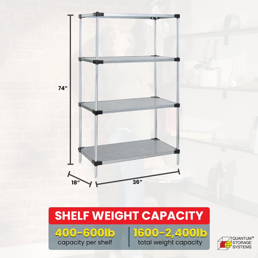 Quantum Storage Systems WR74-1836SG Starter Kit Solid Shelves Galvanized Steel 4 Shelves 74" H x 36" W x 18" D