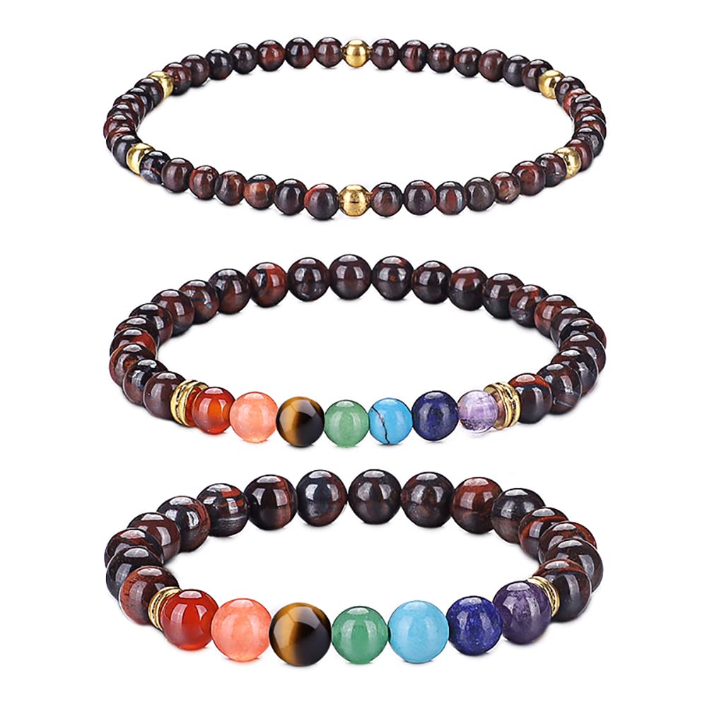 UEUC Semi Precious Gemstone Chakra Bracelets for Women, 7 Chakras Healing Stone Beads Yoga Bracelets Meditation Stress Relief Reiki Relax Anxiety Crystal Bangle(#7)