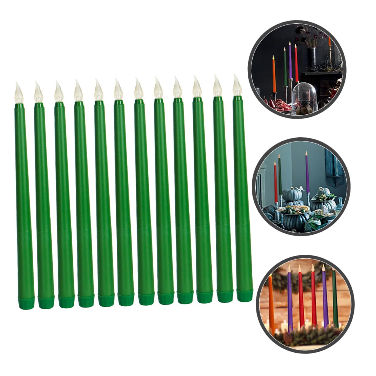 ABOOFAN 12 Pezzi Candele LED senza Fiamma Verdi, Alimentate a Batteria, Realizzate in Pp e Led, Perfette per Decorazioni su Bancone e Scrivania