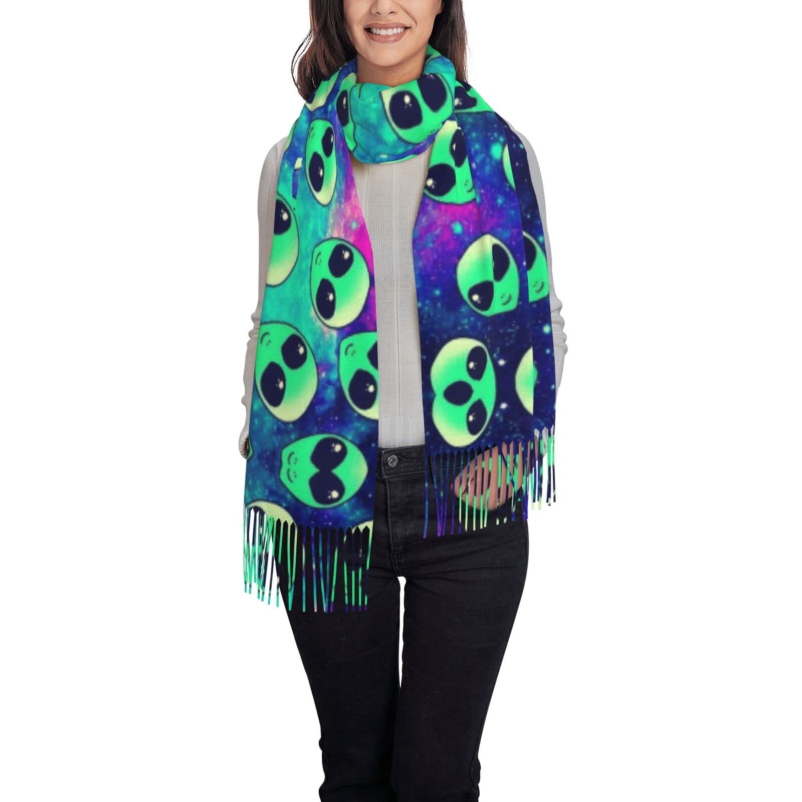 ASEELO Green Alien Women Scarves Winter Long Soft Warm Wraps Wool Tassel Shawl Stole Scarf Ladies