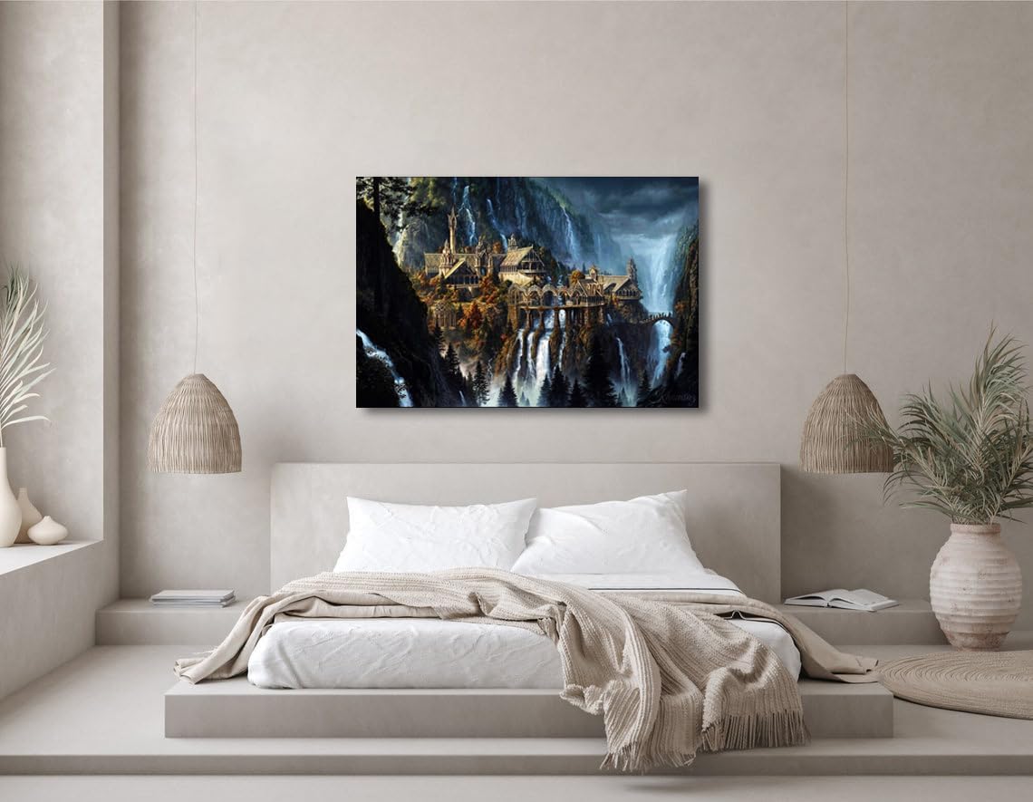 Rivendell View Wall Art, Canvas Print Wall Decor, Lord Of The Rings Poster, Rivendell LOTR Canvas Print, Movie Art, Fantasy World Picture, Framed Decoration