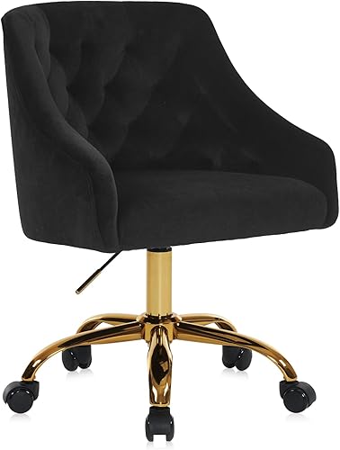 MOJAY Silla Giratoria de Oficina de Terciopelo, Silla de Escritorio de Tela Elegante y Elegante con Detalles Dorados para Niñas, Silla de Recepción