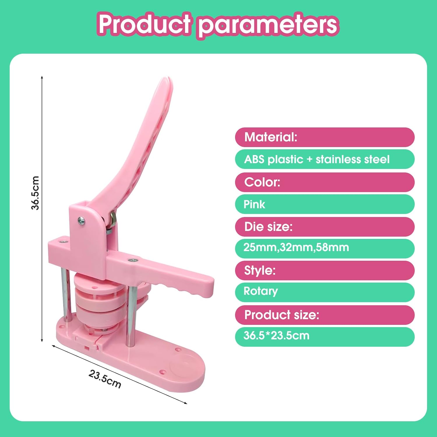 Maxmartt Button Maker Machine Multiple Sizes,1+1.25+2.25 Inch 3-in-1 Pin Button Press Machine- 330PCS Button Parts Pin Making Kit for Kids, DIY Button Maker Pin Button Machine, pink
