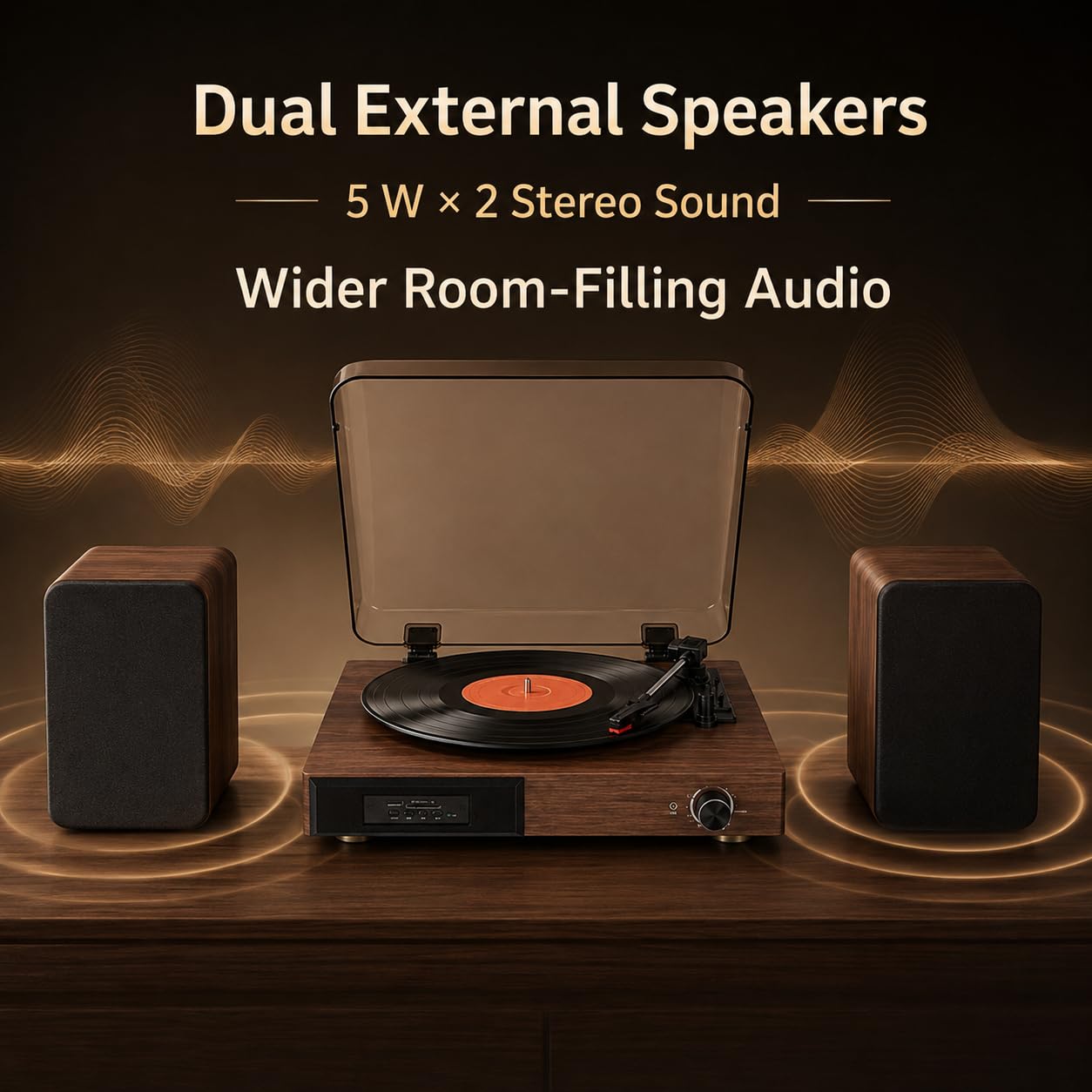 Gramofon Bluetooth z podwójnymi zewnętrznymi głośnikami
