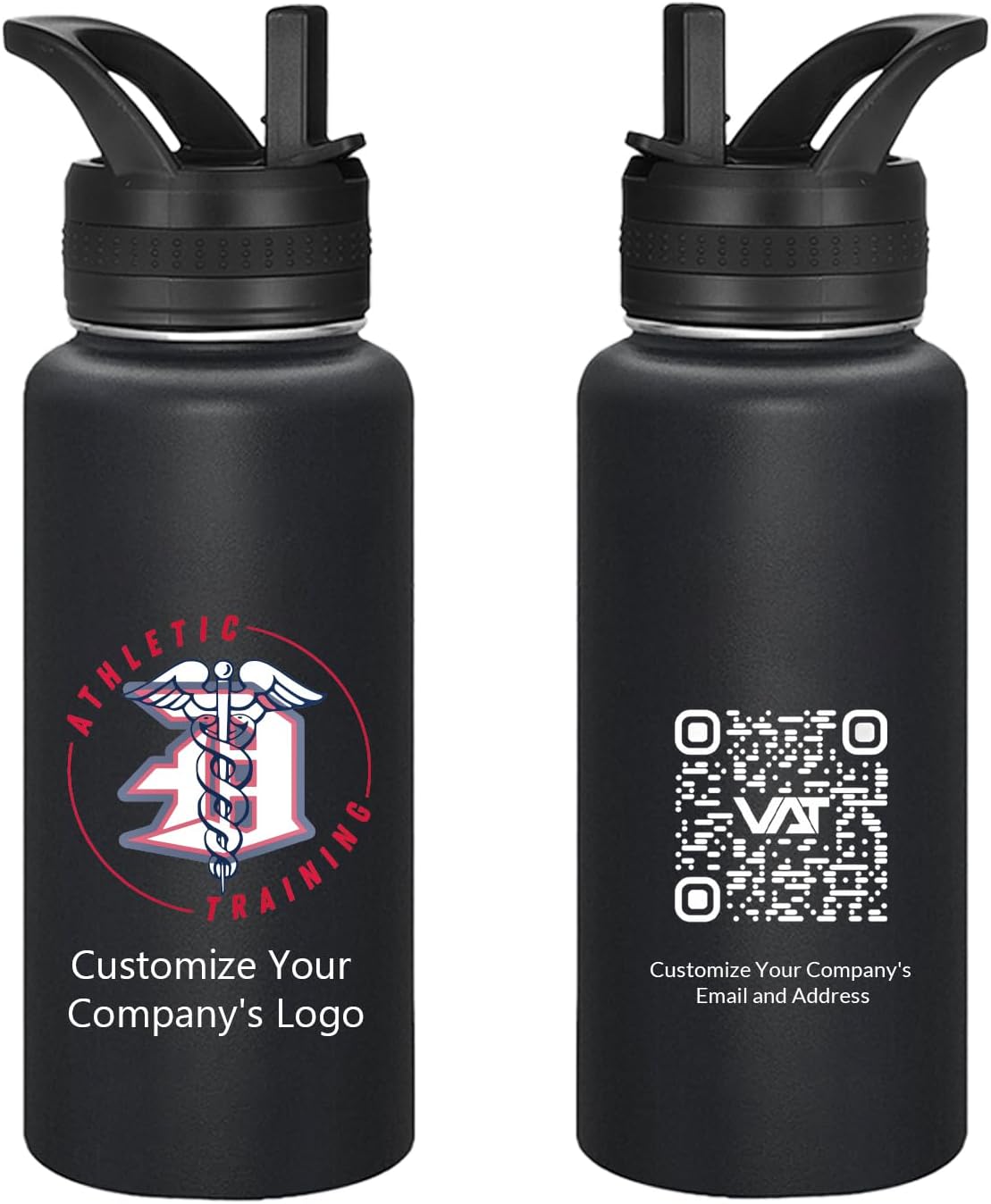 Personalized Water Bottle 32oz, Custom Logo Water Bottle 75 Pack,Insulated Stainless Steel,Customized Gifts for Kids(Black)