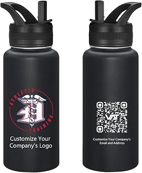 Personalized Water Bottle 32oz, Custom Logo Water Bottle 1 Pack,Insulated Stainless Steel,Customized Gifts for KidsBlack