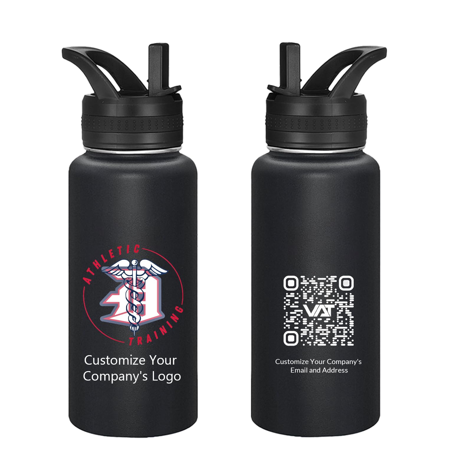 Personalized Water Bottle 32oz Custom Logo Water Bottle 1 Pack Insulated Stainless Steel Customized Gifts for Kids Black