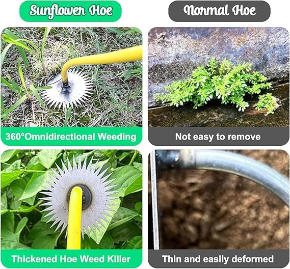Sarchiatore con manico in plastica a forma di girasole, in acciaio al manganese, con design ergonomico per la manutenzione del giardino resistente, artefatto per diserbo in piedi, strumento manuale