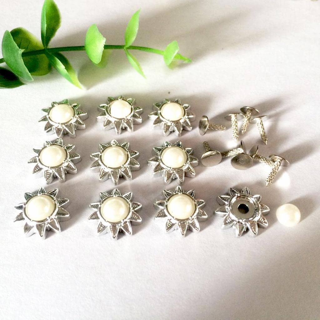 LOOM TREE® 10 Sets Pearl Sunflower Studs Rivets Spikes for DIY Shoes Bags Decor Silver-image-37