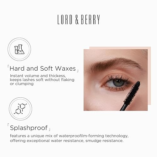 Miniatura 4 de Lord & Berry Never Too Much Longwear - Máscara de pestañas impermeable negra para volumen y longitud, maquillaje de ojos con efecto de pestañas