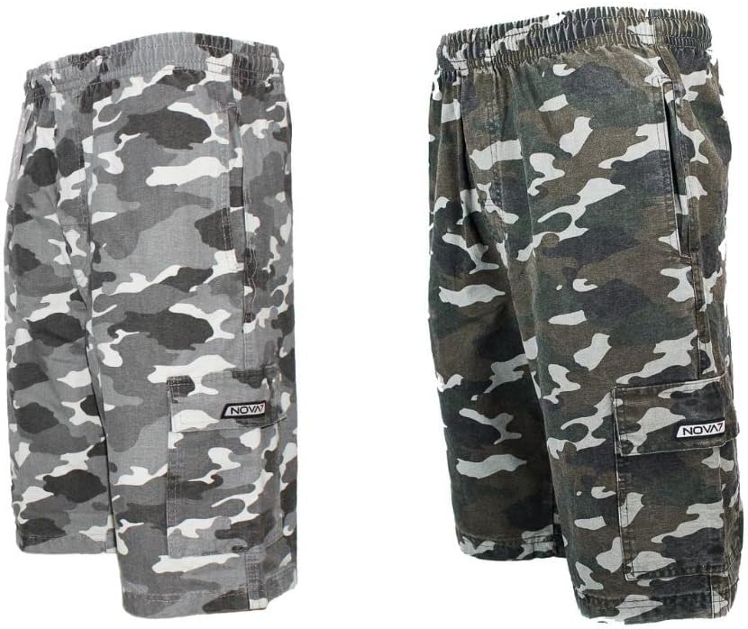 Kit 2 Bermudas Calção Sarja Brim Camuflada Masculino Militar Cargo 5 Bolsos Elástico Cordão