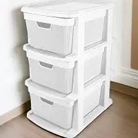 Gaveteiro Organizador Grande de Chão 15 Litros com 3 Gavetas em Plástico Juta (Branco)