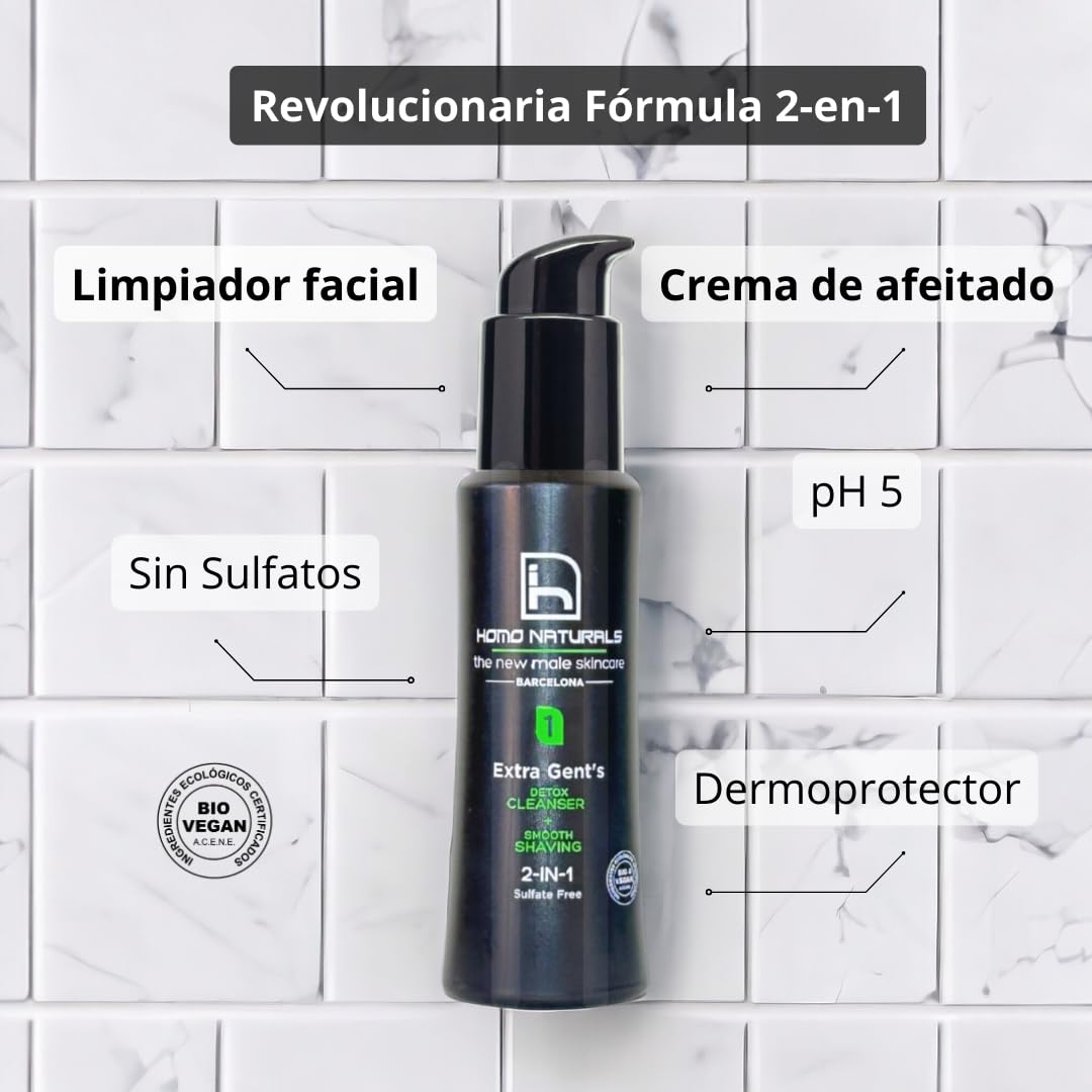 Homo Naturals Detergente Viso + Gel Antirughe - Set Regalo per Uomo - Cosmetici Maschile - Regali Uomo - Trattamento Viso 100% Naturale e Bio