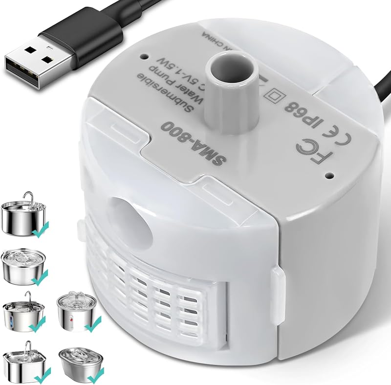 Bomba de Reposição para Fonte de Água de Gatos ONECUTE SMA 800 com USB 5 V, Baixo Ruído e Sucção Lateral