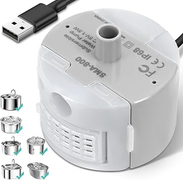 Ultra-Quiet Replacement Pump for Stainless Steel Cat Water Fountains - SMA-800 Motor - Safe and Easy to Clean with Low Voltage DC 5V and USB Cable Pump Side Pump