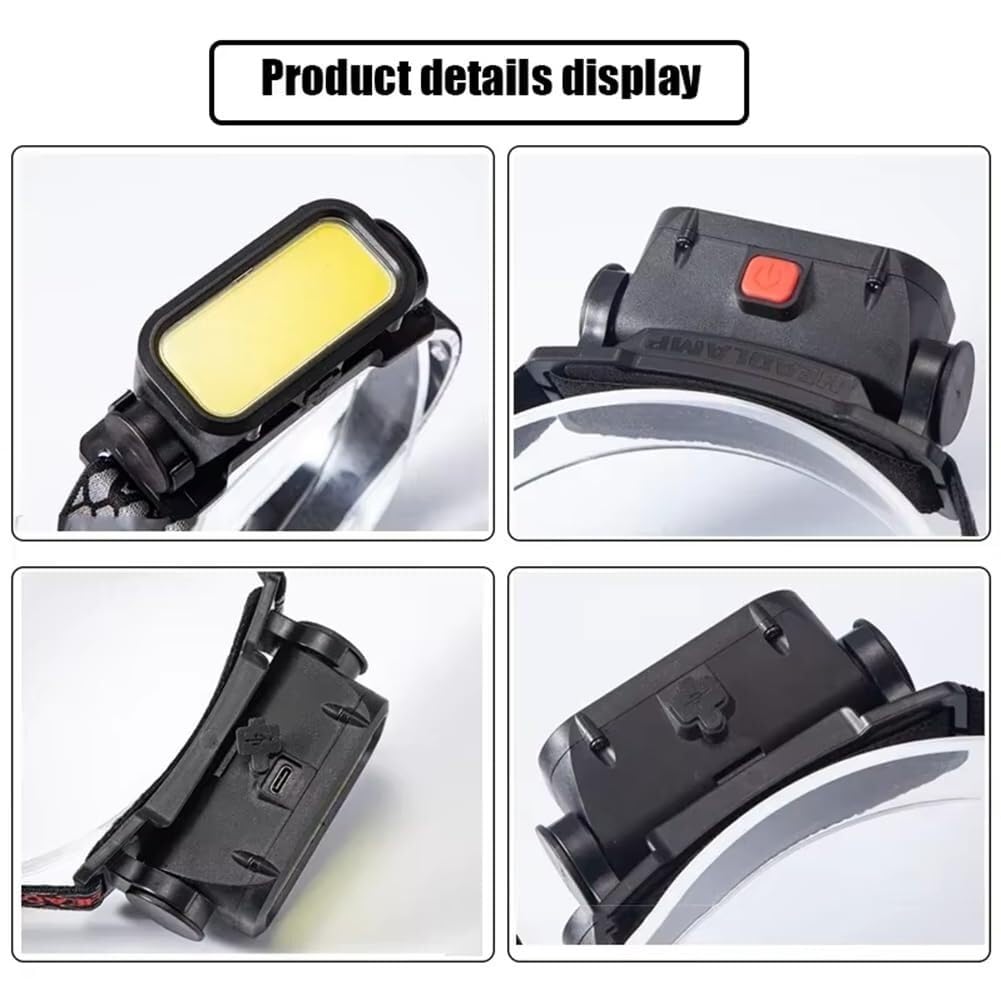 Lampe Frontale Portable COB Rechargeable par USB, idéale for Le Camping, la pêche ou l'escalade