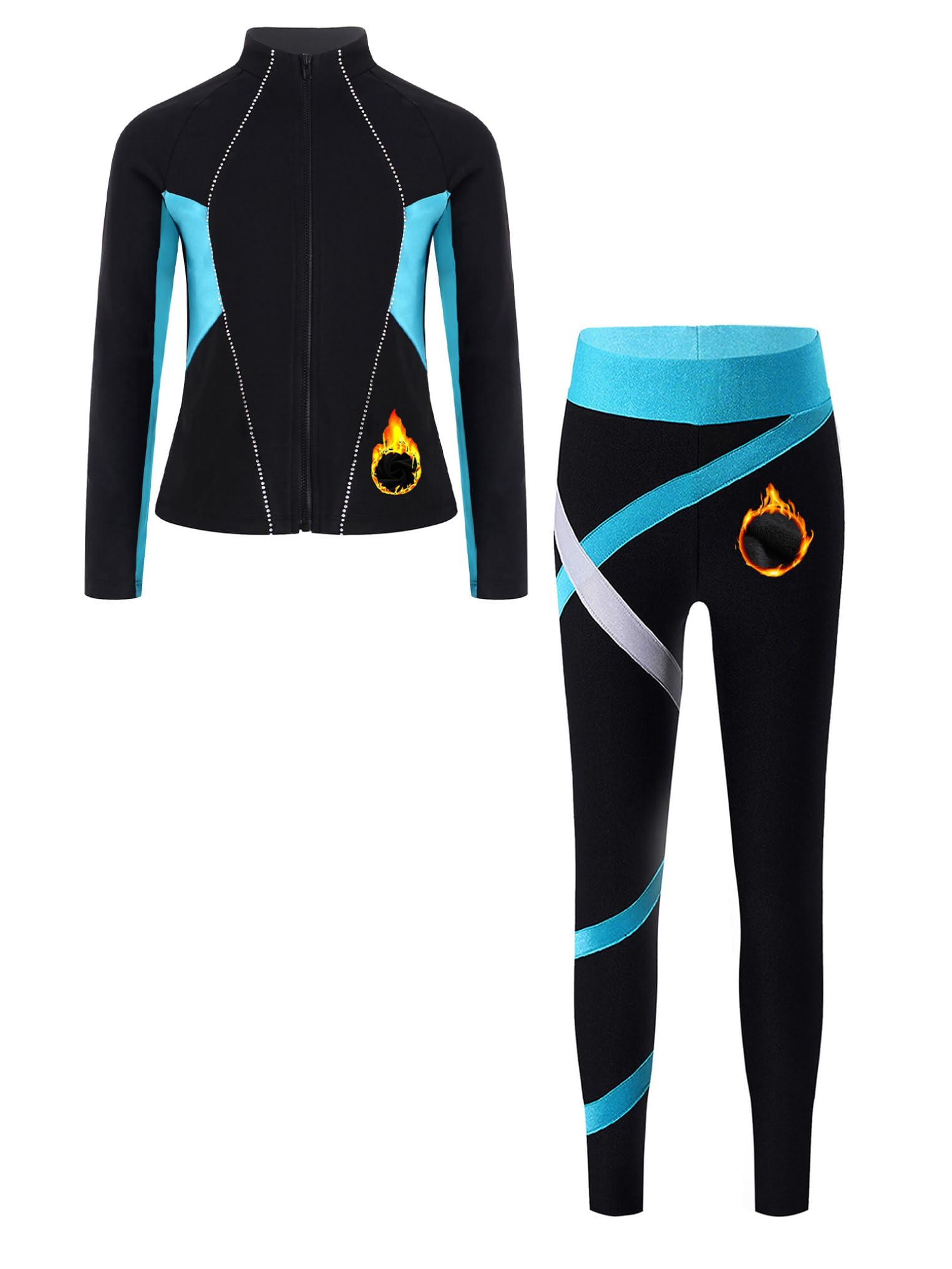 Oyolan Enfant Fille Ensemble de Patinage Artistique Tenue Sport Veste Chaud Polaire Pantalon Legging Costume Patinage sur Glace Danse