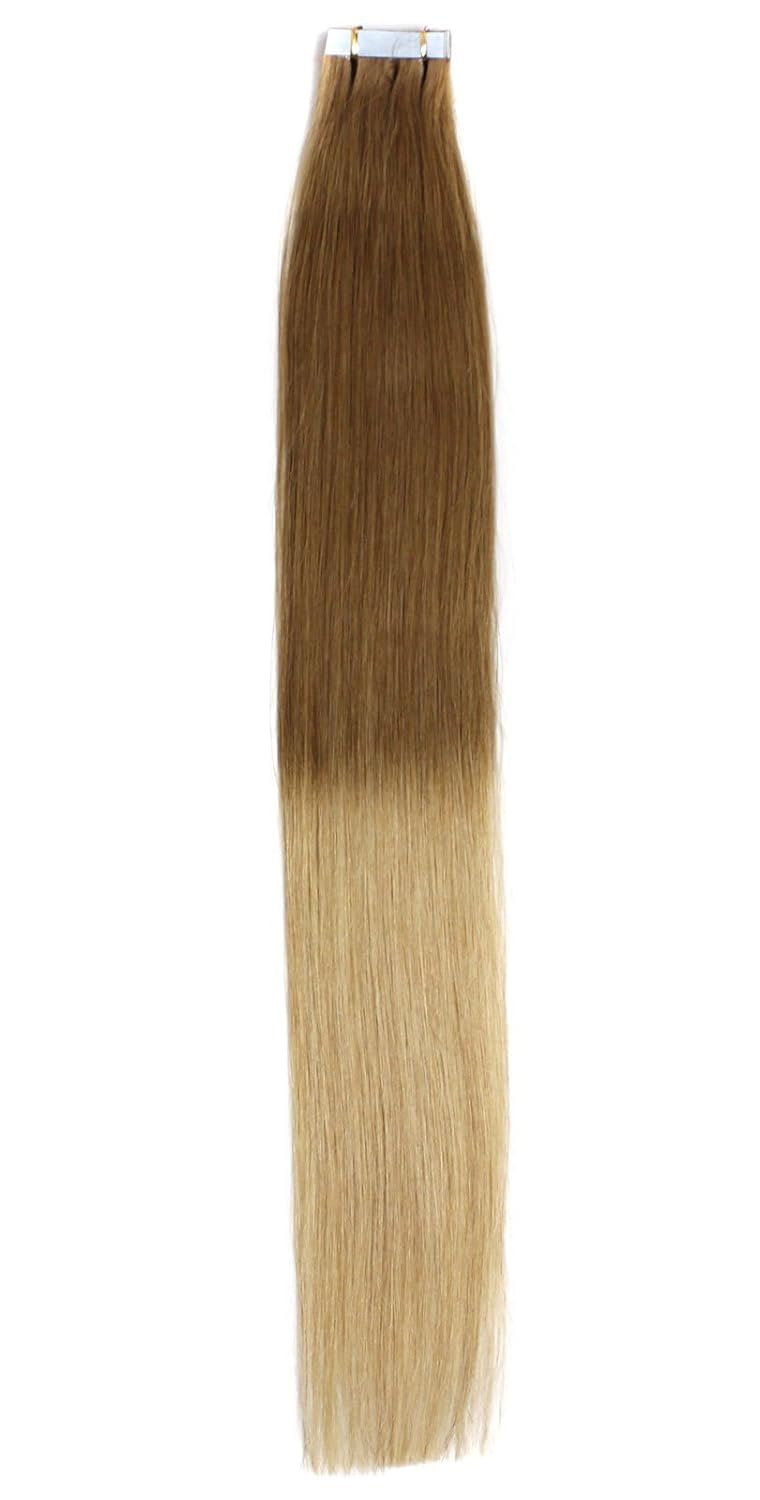 7A Tape in Skin Weft Remy Human Hair Extensions 16-24Inch Seamless Brazilian Hair (16''20Pcs30g, T Color 12/20)