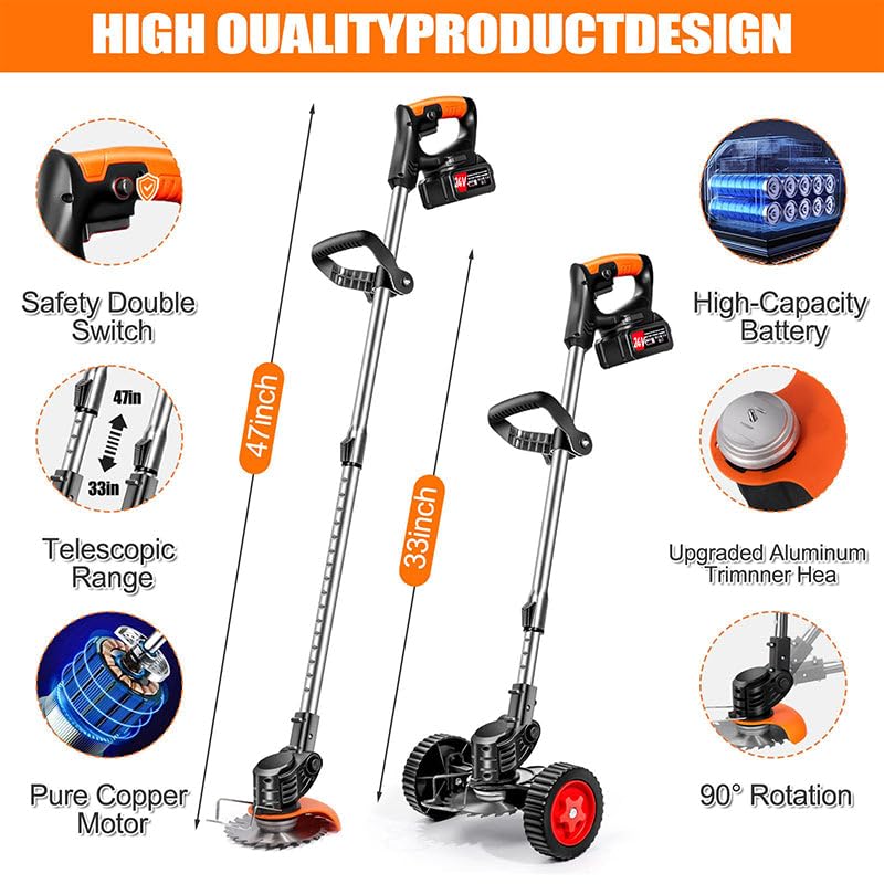 Image of Electric Wireless Rechargeable Edge Cutter 48V-2 Batteries-25cm Cutting Width|3-in-|Adjustable Height|3 Blade Types |Lawns & Gardens|Straight Blades Trimming Scissors. (Old-Black)