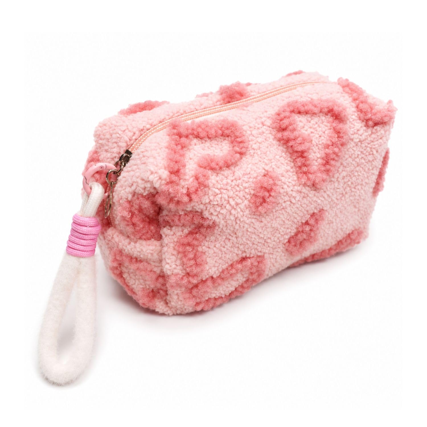 KALLISTO Fur Makeup Cosmetic Pouch Organizer for Women, Soft Cute Travel Toiletry Bag with Detachable Wrist Strap, Zipper Cosmetic Storage Case for Makeup, Toiletries & Accessories (Pink Hearts)-image-26