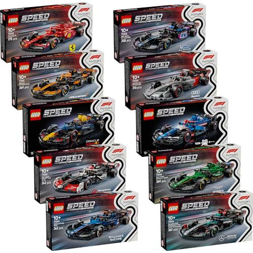 LEGO F1 Komplett-Set: Alle 10 Speed Champions Formel 1 Autos - F1 LEGO Set mit Rennautos für Kinder ab 18 Jahre inkl. neues Audi Revolut Rennauto
