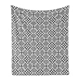 Ambesonne Geometric Throw Blanket, Lace Style Inspired Illustration from Crocheted Doily Inspired Pattern, Flannel Fleece Accent Piece Soft Couch Cover for Adults, 50' x 70', Charcoal Grey White