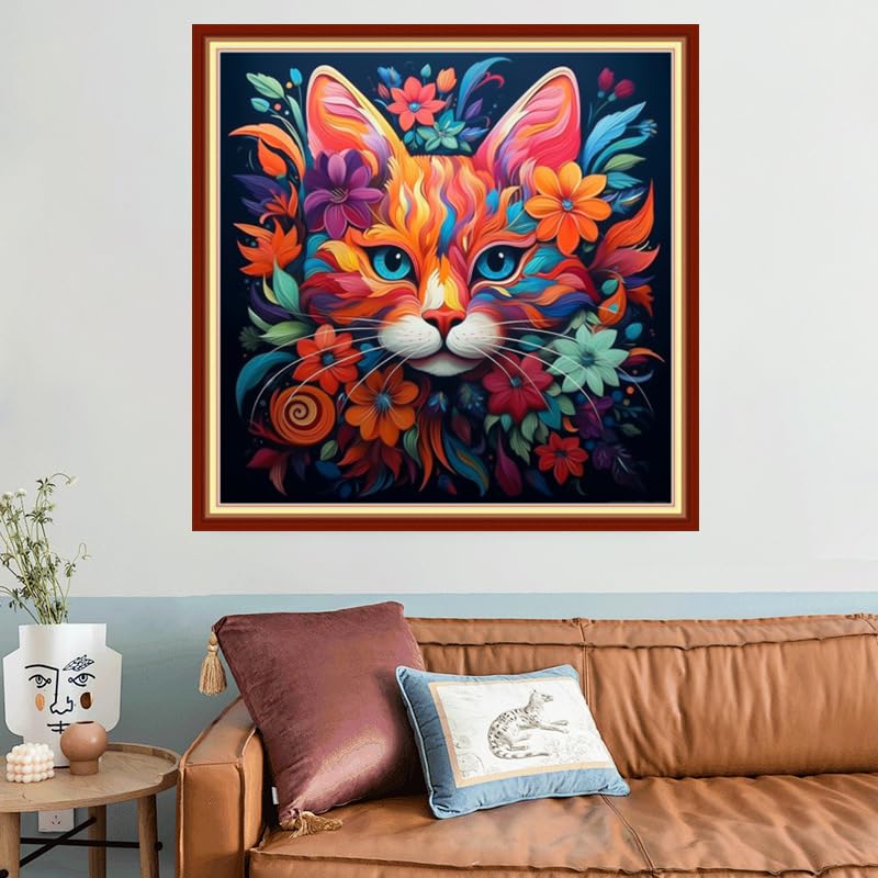 Image of Joyhoor Stamped Cross Stitch Kits for Beginners, Needlepoint Kits for Adults, 11CT Counted Embroidery Kits-Magic Cat 18x18 inchs