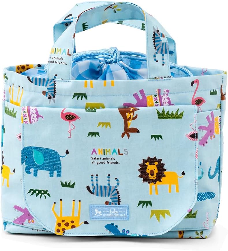 Diapers Pouch (Drawstring Tote) Diaper Bag go Out Japan-Made Savannah Across Animal Large March (Scare Parks and Light Blue) B1303600