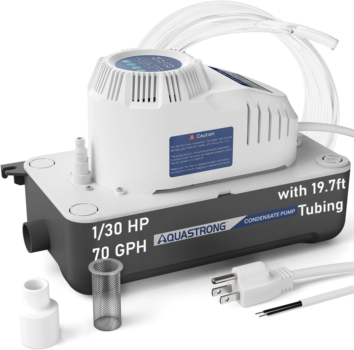 Aquastrong 115V 70GPH HVAC Condensate Pump, AC Condensate Remove Pump with Automatic Safety Switch & & 19.7ft Tubing for Air Conditioner, Furnace, Dehumidifier,Ice Maker,3.3' Power Cord, Gray