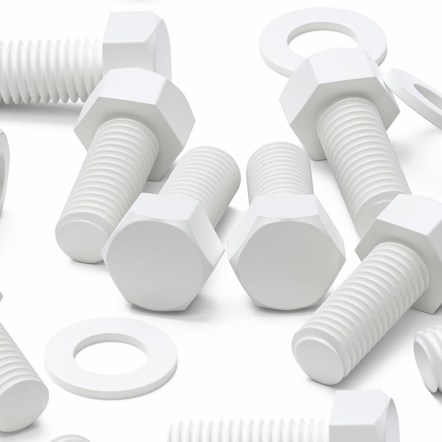 20x White PP Hex Head M10 x 20 mm Plastic Bolts, Nuts & Washers, Anti-Corrosion, Chemical Resistant