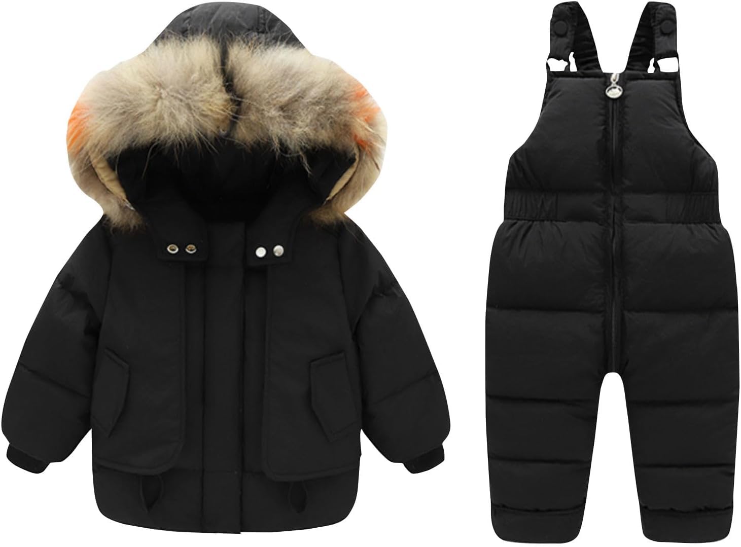 Traje de esquí de Dos Piezas con Cuello de Piel Grande para niños Traje de esquí Impermeable y a Prueba de Viento Pantalones de esquí para niños y niñas Traje cálido