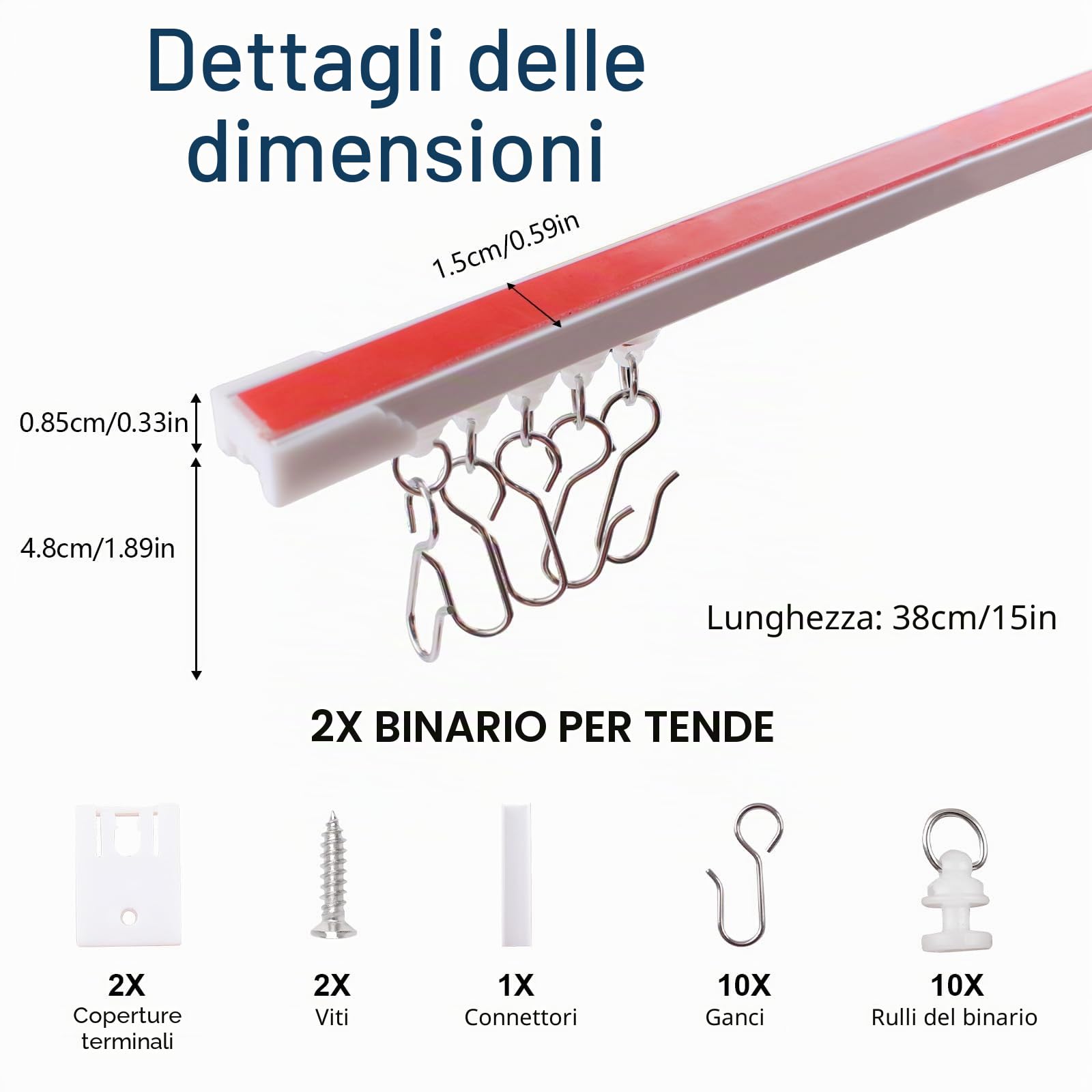 INCREWAY 1 set di binari per tende autoadesivi, senza fori, 80 cm, bianco, per montaggio a soffitto e parete, divisorio flessibile per bagno (include ganci per tende)
