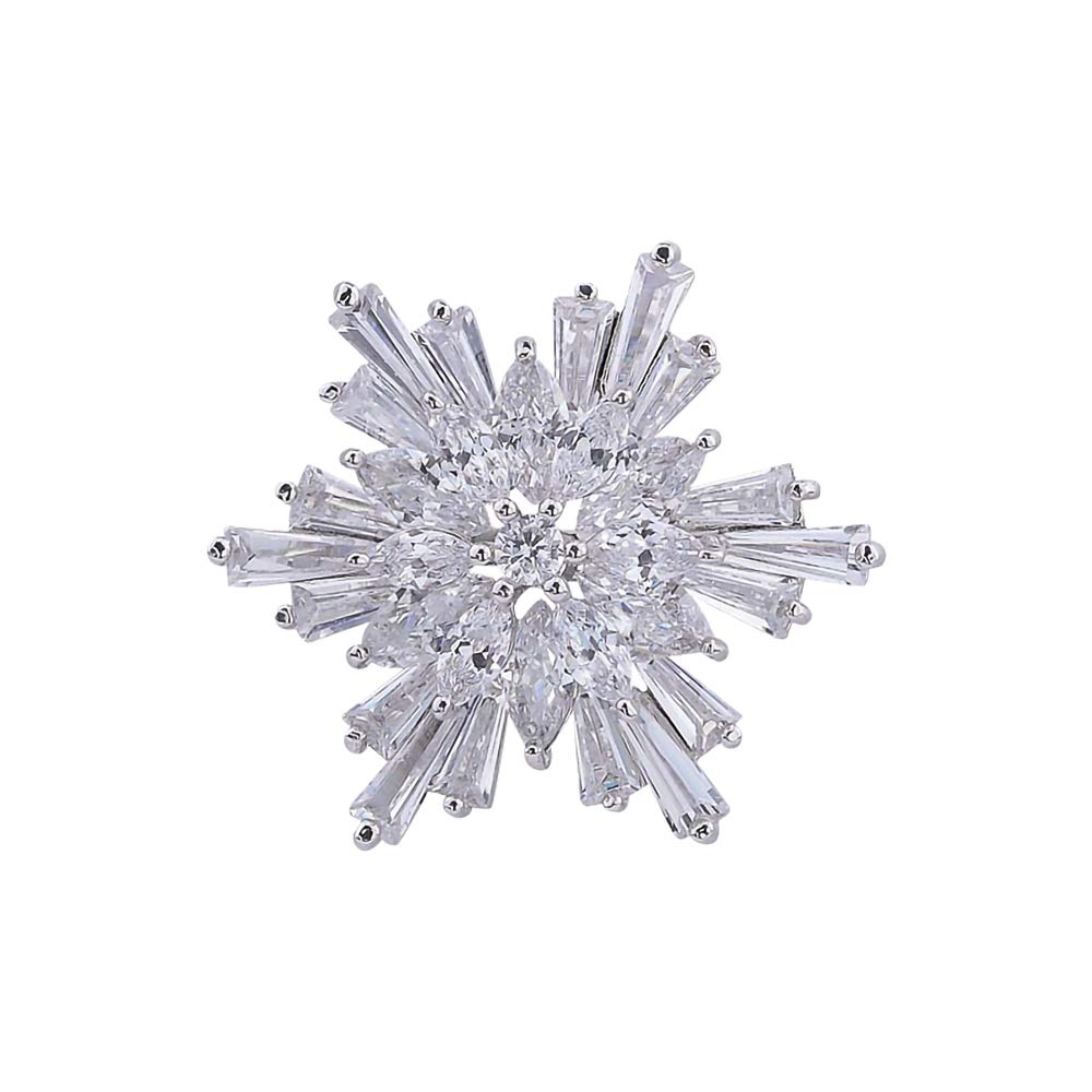 OKA Clear Austrian Crystal Winter Snowflake Brooch Pin, Elegant White Crystal Brooch Pins for Women