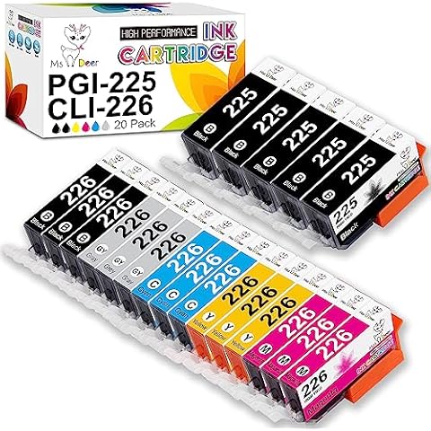 Miss Deer Compatible 226 Ink Cartridges Replacement for Canon PGI-225 CLI-226 PGI225 CLI226 for PIXMA Mg6220 MG6120 MG8120 MG8120B MG8220 MG5320 MX892 Printer 20 Combo Pack (3 Sets + 2 PGI-Black) Cover