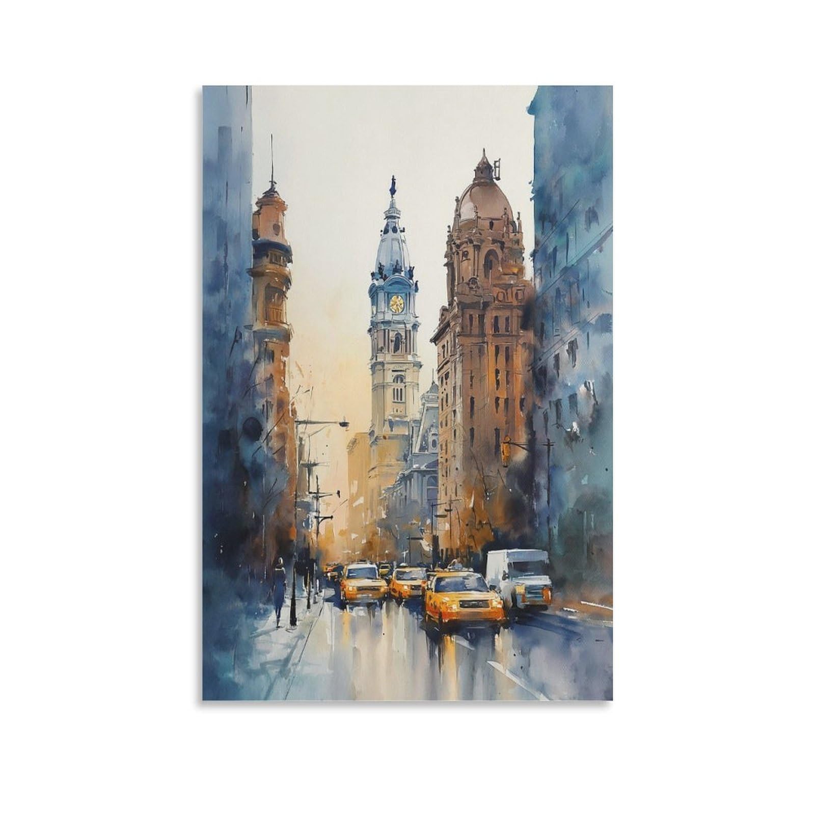 LCYNNH Boston Watercolor Print Fenway & Harbour Poster 12x18inch(30x45cm) Print Home Bedroom Office Living Room Decor Canvas