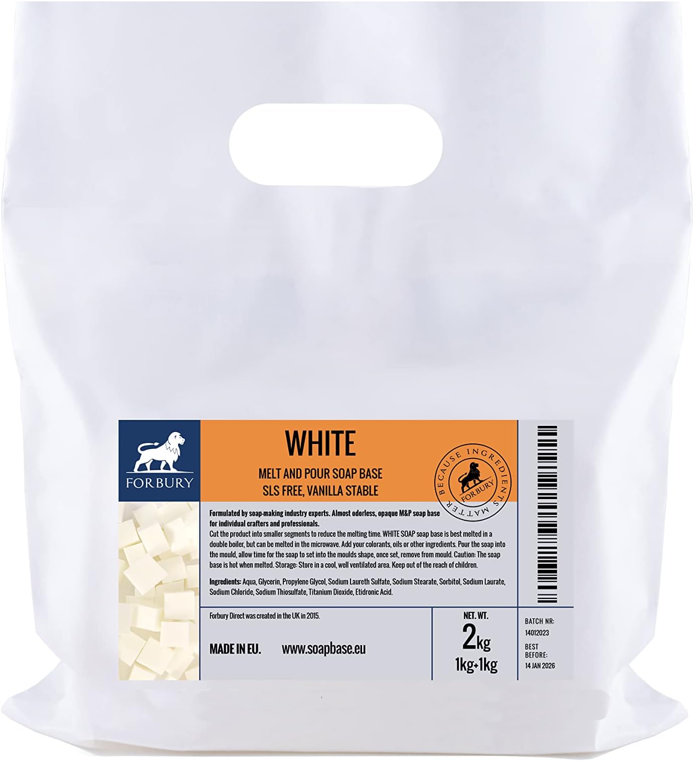 4,4lb (2,2lb + 2,2lb) Two bars, Soap Base White Opaque, two bars, SLS Free, Vanilla Stable Melt and Pour Soap for crafters