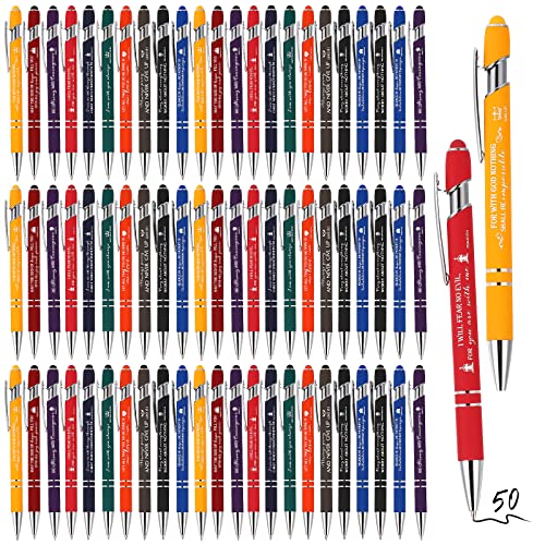 50 Pcs Inspirational Pens Bible Verse Ballpoint Pen Bible Pens Screen Touch Christian Pens Inspirational Scripture Quote Pen Motivational Scripture Metal Pen for Men Women School Office, Black Ink