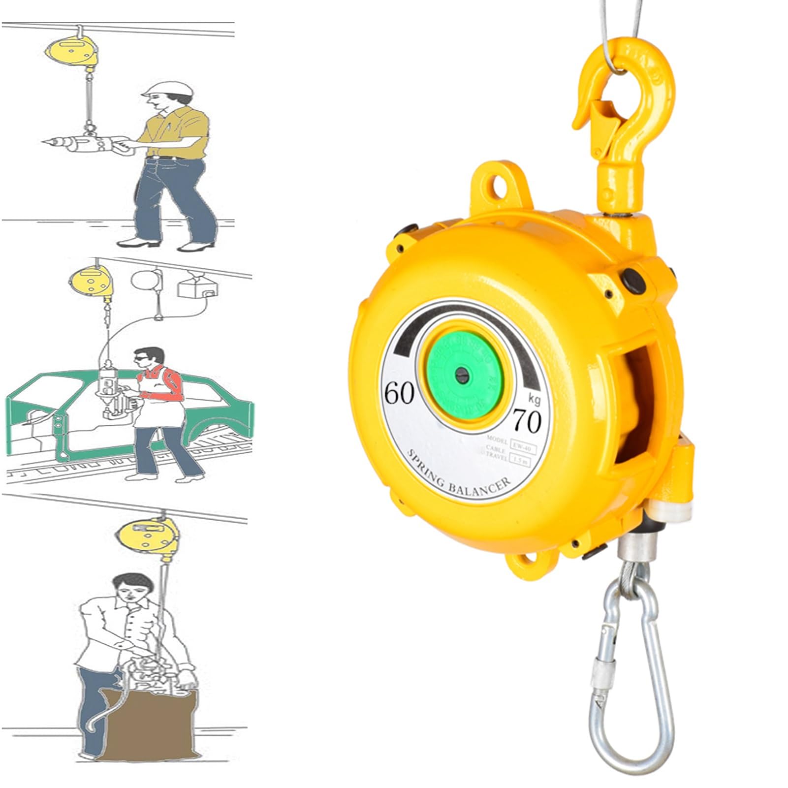 Wprcoqvxl One Color Retractable Spring Balancer Tool 1.5M Wire Rope Hook