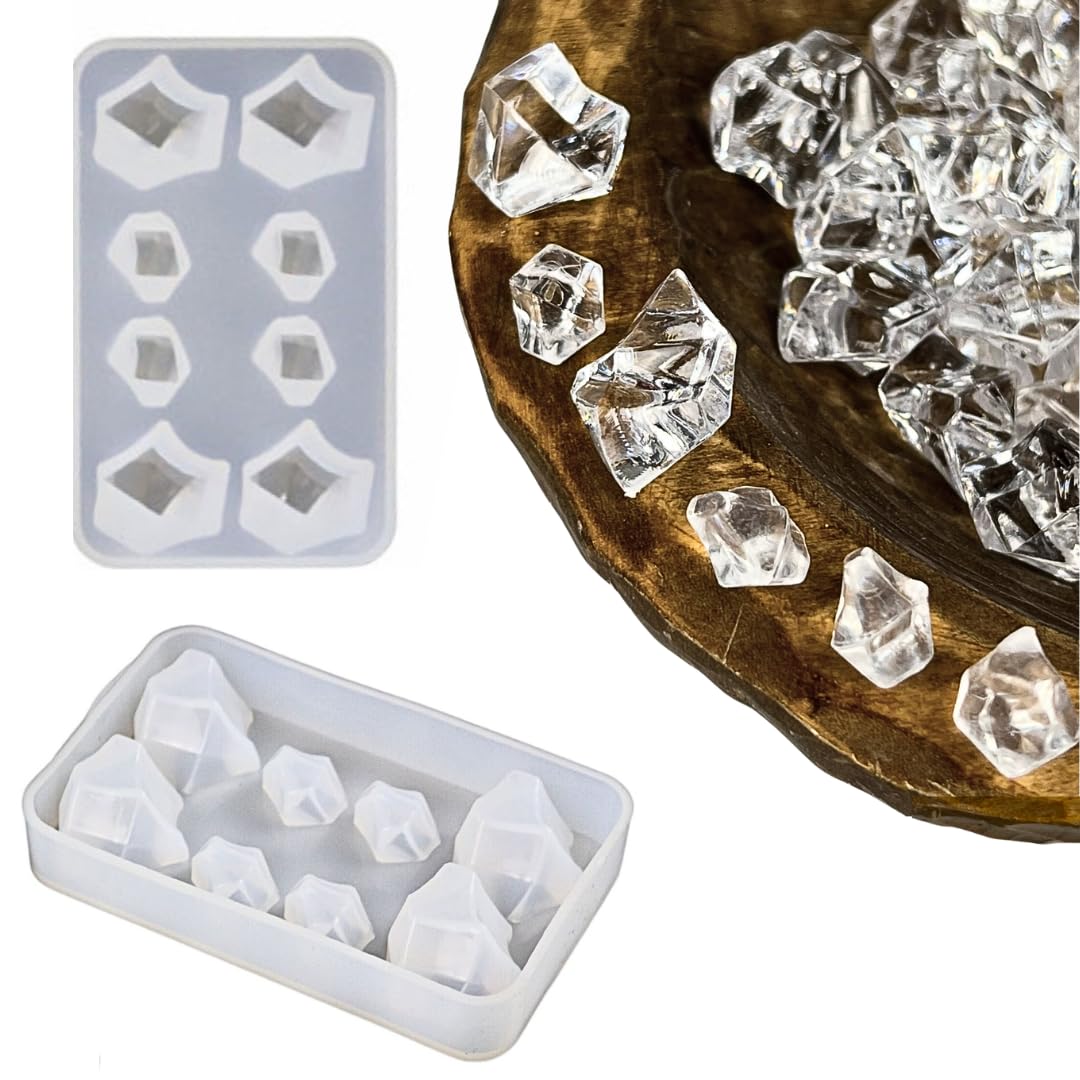 O.A. 8 Cavity Gemstone Dotter Nugget Rock Ice Cube Silicone Mould Epoxy Resin DIY Casting Pendant Necklace Earring Ring Mold Art Jewellery Making (Small 8 Gems))