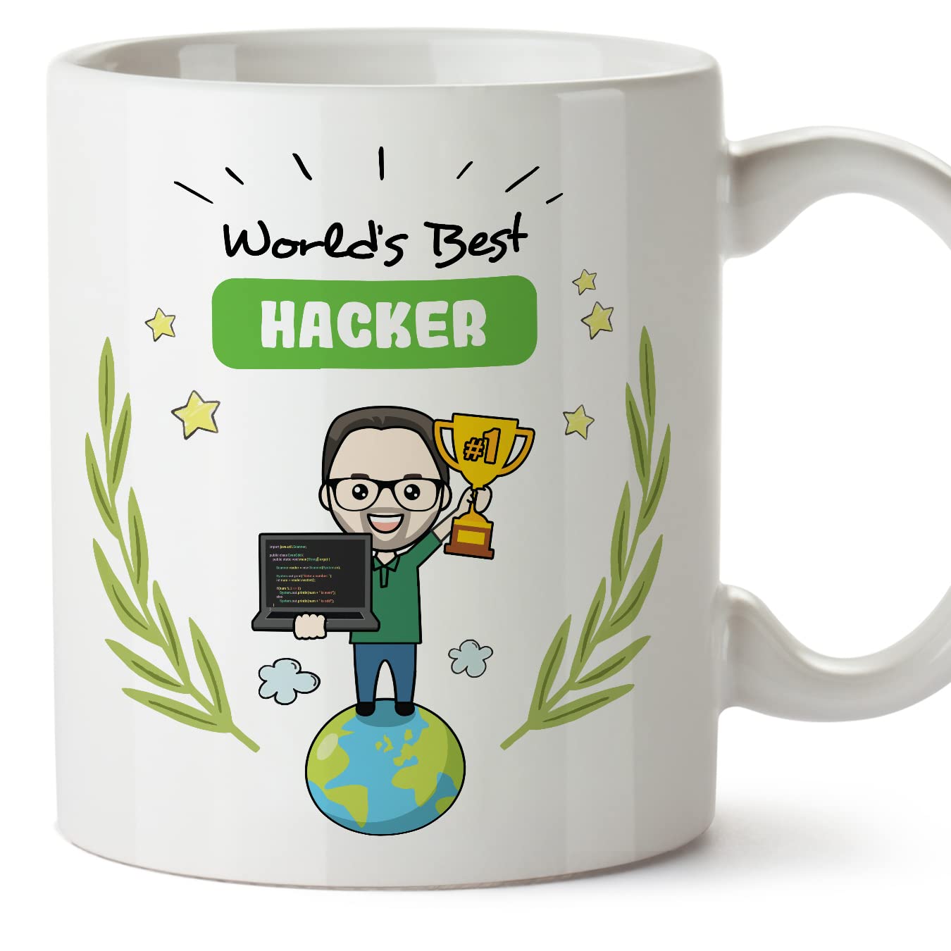 MUGFFINS Hacker Man Mug - in English - World's Best - Funny Gift for Colleagues - Ceramic 11oz Mug