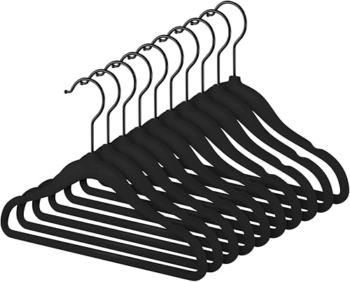 Miniatura 9 de MIZGI Perchas de terciopelo prémium para niños (paquete de 50) con ganchos negros, ahorro de espacio, ultra delgadas, perchas antideslizantes para