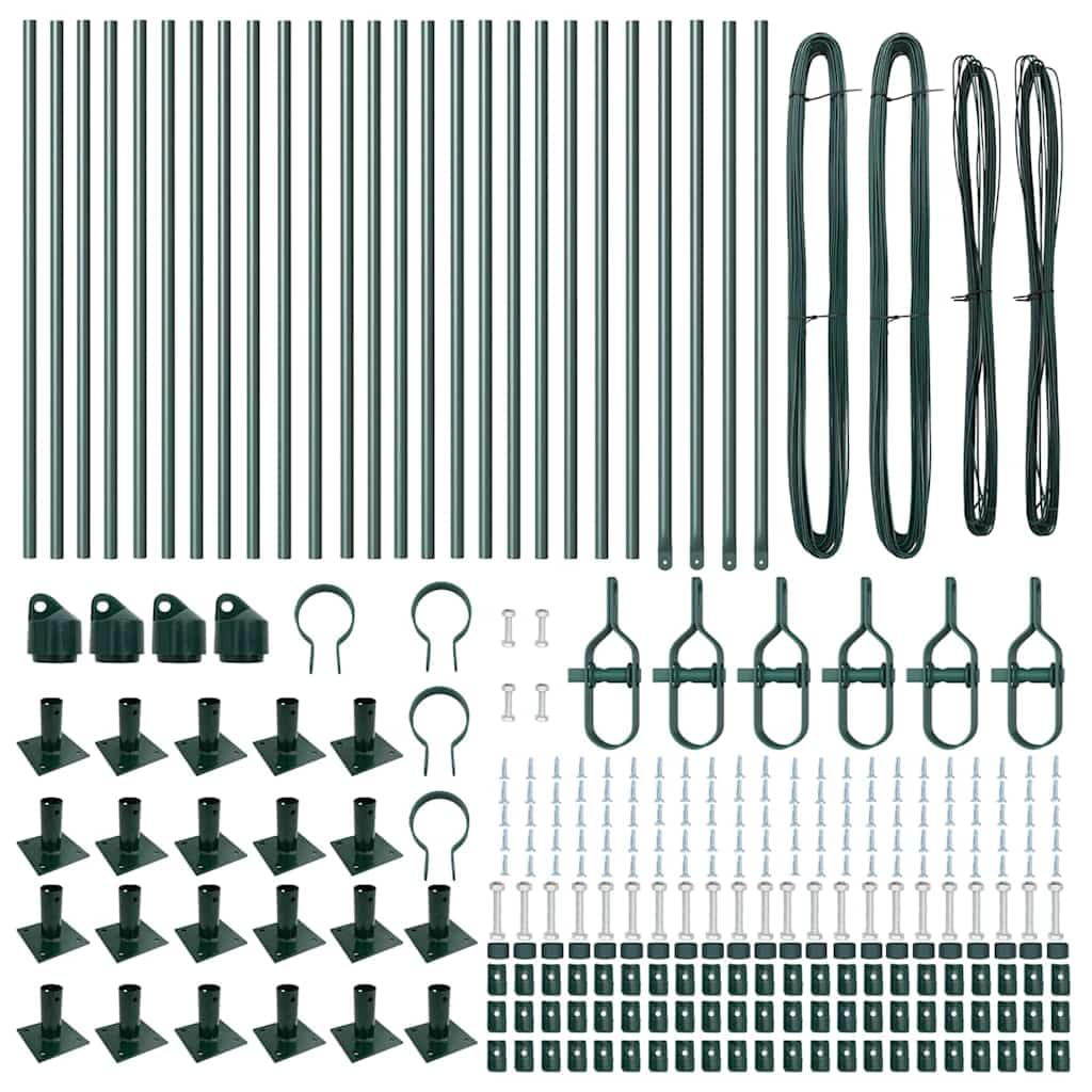 26 postes de valla para hormigón de acero pulverizado verde con base de hormigón, 3,2 x 110 cm, postes y postes angulares para jardín, terraza, resistente a la intemperie, con accesorios de