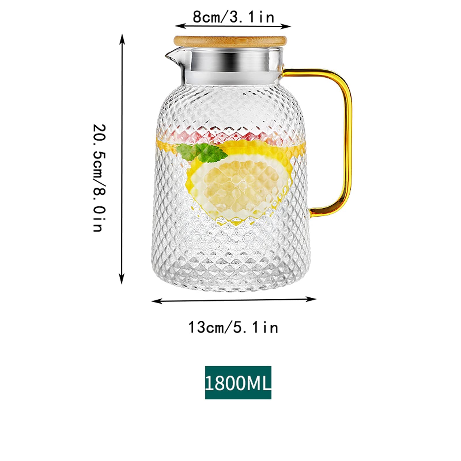 Wasserkaraffe Glaskugel-Wasser-Jug-Saft-Karaffe mit Deckel und Auslauf for hausgemachtes Getränk Wasserkrug (Size : 1800ML)