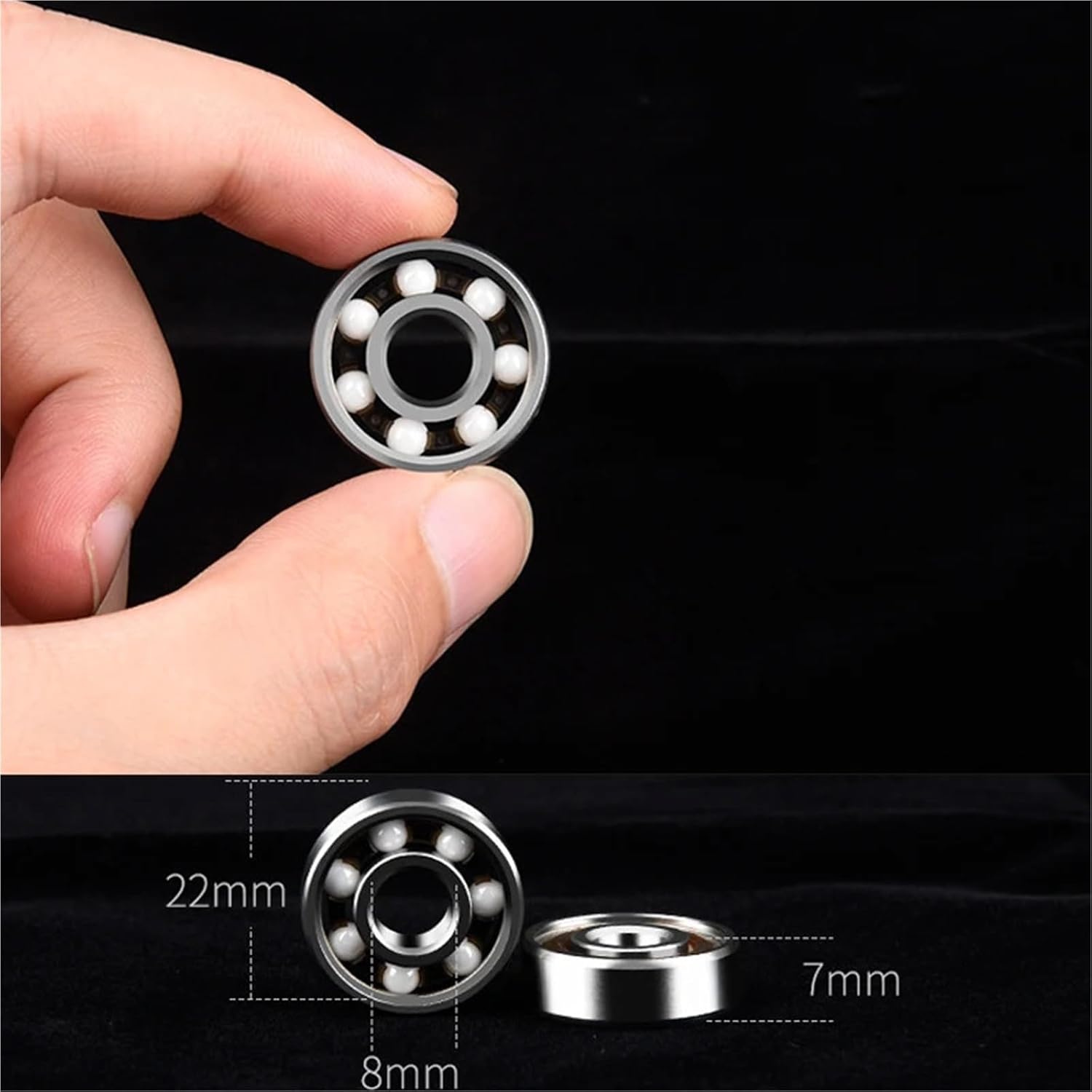 10pcs 608RS Ceramic Ball Inline Roller Skate Wheel Bearing ABEC 11 Anti-Rust Skateboard Wheel Bearing 608 RS 8x22x7mm Shaft(Black)